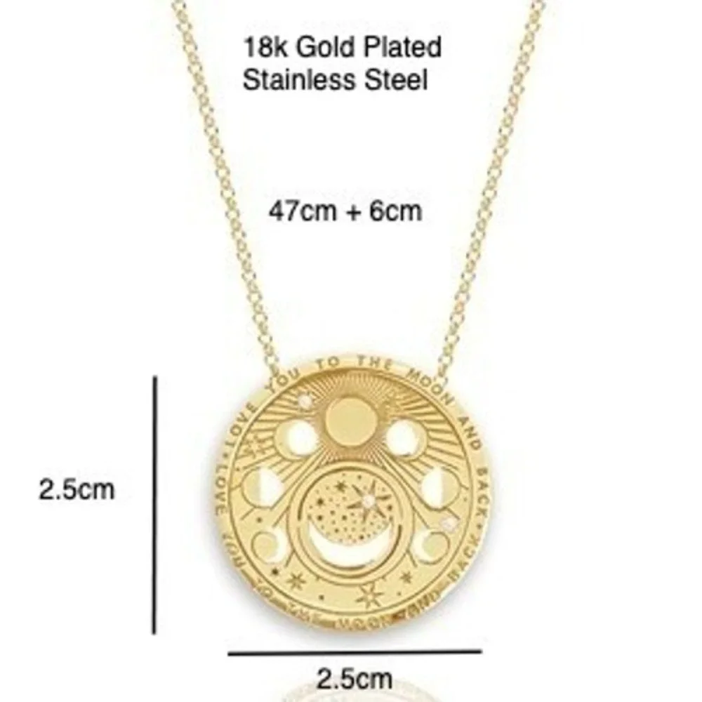 18k Gold Plated Moon Phase Medallion Necklace I Love You To The Moon And Back - Picture 2 of 2